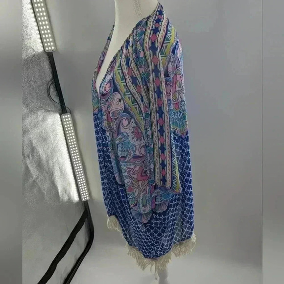 Candy Rose Pink And Blue Open Front Paisley Top Size M/L Tangled Tie Hem - Picture 3 of 9